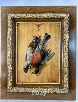 Superb Pair Of Paintings H/p Trophees Hunting Signs E. Dubois 1900 Frames