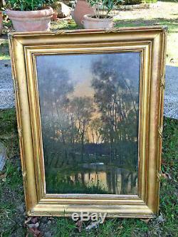 Superb Table In Wood And Mahogany Mare School Oil On Panel Barbizon