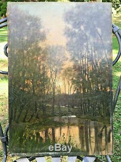 Superb Table In Wood And Mahogany Mare School Oil On Panel Barbizon