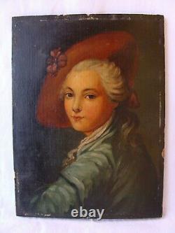 Superb oil painting on wood of an elegant woman from the 19th century