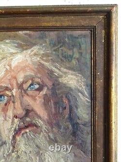 Superbe Peinture 19th-romantism - Old Man Portrait To Bleus-signed Eyes