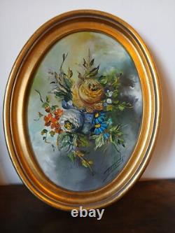 TEIXIDO oil on panel signed, in medallion, gilded wooden frame