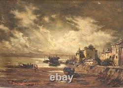 T BUÉ ROUSSEAU Marine Landscape Oil Painting on Wood Panel