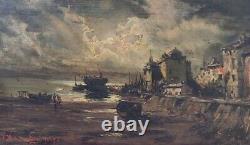 T BUÉ ROUSSEAU Marine Landscape Oil Painting on Wood Panel