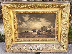 T BUÉ ROUSSEAU Marine Landscape Oil Painting on Wood Panel