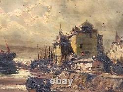 T BUÉ ROUSSEAU Marine Landscape Oil Painting on Wood Panel