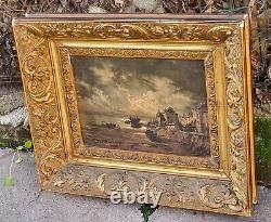 T BUÉ ROUSSEAU Marine Landscape Oil Painting on Wood Panel