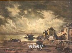 T BUÉ ROUSSEAU Marine Landscape Oil Painting on Wood Panel