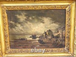 T BUÉ ROUSSEAU Marine Landscape Oil Painting on Wood Panel