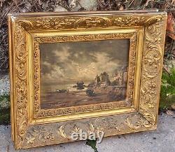 T BUÉ ROUSSEAU Marine Landscape Oil Painting on Wood Panel