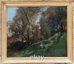Table 19th Signed Charles Emile Dameron Characters Sitting At The Edge Of A Wood