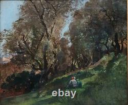 Table 19th Signed Charles Emile Dameron Characters Sitting At The Edge Of A Wood