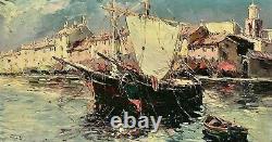 Table Ancient Marine Boats Saint Tropez Signed Salomon Le Tropézien Xxe