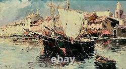 Table Ancient Marine Boats Saint Tropez Signed Salomon Le Tropézien Xxe