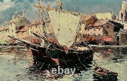 Table Ancient Marine Boats Saint Tropez Signed Salomon Le Tropézien Xxe