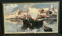 Table Ancient Marine Boats Saint Tropez Signed Salomon Le Tropézien Xxe