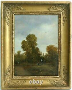 Table Ancient Oil Animated Landscape Trees 19th Barbizon Signature To Identify