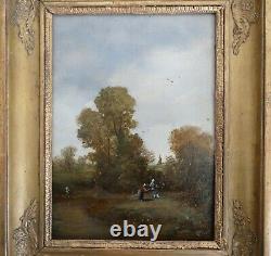 Table Ancient Oil Animated Landscape Trees 19th Barbizon Signature To Identify