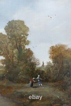 Table Ancient Oil Animated Landscape Trees 19th Barbizon Signature To Identify