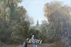 Table Ancient Oil Animated Landscape Trees 19th Barbizon Signature To Identify