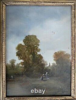 Table Ancient Oil Animated Landscape Trees 19th Barbizon Signature To Identify
