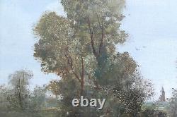 Table Ancient Oil Animated Landscape Trees 19th Barbizon Signature To Identify