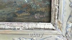 Table Ancient Oil Animated Landscape Trees 19th Barbizon Signature To Identify