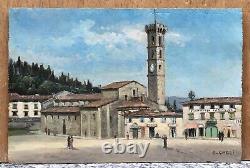 Table Ancient Oil Giulia Heli Capella (1875-1915) Landscape Italy Fiesole XIX