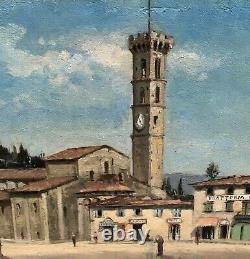 Table Ancient Oil Giulia Heli Capella (1875-1915) Landscape Italy Fiesole XIX
