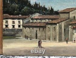 Table Ancient Oil Giulia Heli Capella (1875-1915) Landscape Italy Fiesole XIX