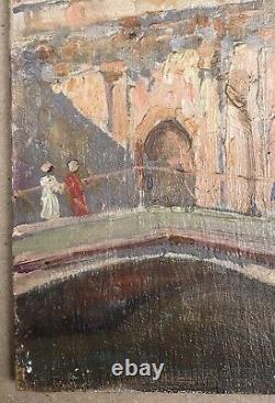 Table Ancient Oil Landscape Architecture Church Bridge Venice Italy Late 19th