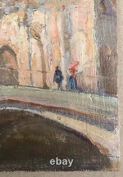 Table Ancient Oil Landscape Architecture Church Bridge Venice Italy Late 19th