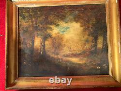 Table Ancient Oil Landscape Forest Barbizon Corot 50x42 Old Painting Arestore