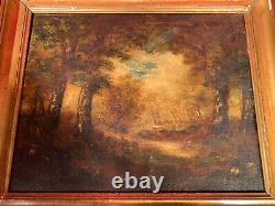 Table Ancient Oil Landscape Forest Barbizon Corot 50x42 Old Painting Arestore