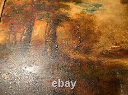 Table Ancient Oil Landscape Forest Barbizon Corot 50x42 Old Painting Arestore