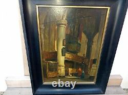 Table Ancient Oil On Interior Wood Panel Of Church 19th Signed. A. Dery