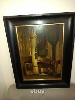 Table Ancient Oil On Interior Wood Panel Of Church 19th Signed. A. Dery