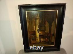 Table Ancient Oil On Interior Wood Panel Of Church 19th Signed. A. Dery