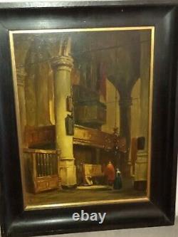 Table Ancient Oil On Interior Wood Panel Of Church 19th Signed. A. Dery