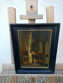 Table Ancient Oil On Interior Wood Panel Of Church 19th Signed. A. Dery