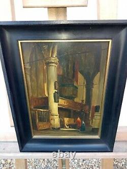 Table Ancient Oil On Interior Wood Panel Of Church 19th Signed. A. Dery