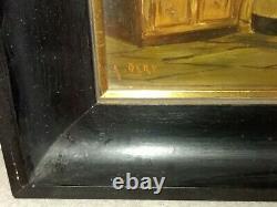 Table Ancient Oil On Interior Wood Panel Of Church 19th Signed. A. Dery