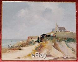 Table Britain Breton Landscape Scene Forgiveness Oil 20s Art Deco Church