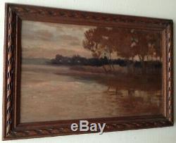 Table Former Impressionist Landscape Edge Of A Lake Oil Signed Harvey C1908