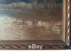 Table Former Impressionist Landscape Edge Of A Lake Oil Signed Harvey C1908