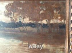 Table Former Impressionist Landscape Edge Of A Lake Oil Signed Harvey C1908