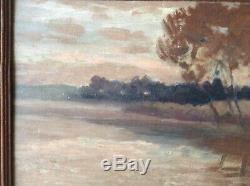 Table Former Impressionist Landscape Edge Of A Lake Oil Signed Harvey C1908