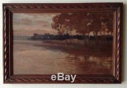 Table Former Impressionist Landscape Edge Of A Lake Oil Signed Harvey C1908