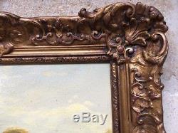 Table French School Signed Brunel Oil Painting Landscape Animated Louis XV Frame