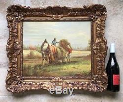 Table French School Signed Brunel Oil Painting Landscape Animated Louis XV Frame